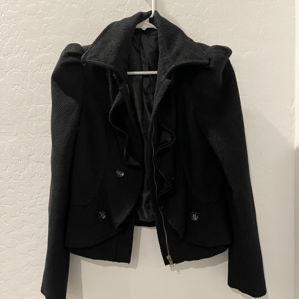 Ark & Co Black Jacket in Small zip up with ruffles and buttons